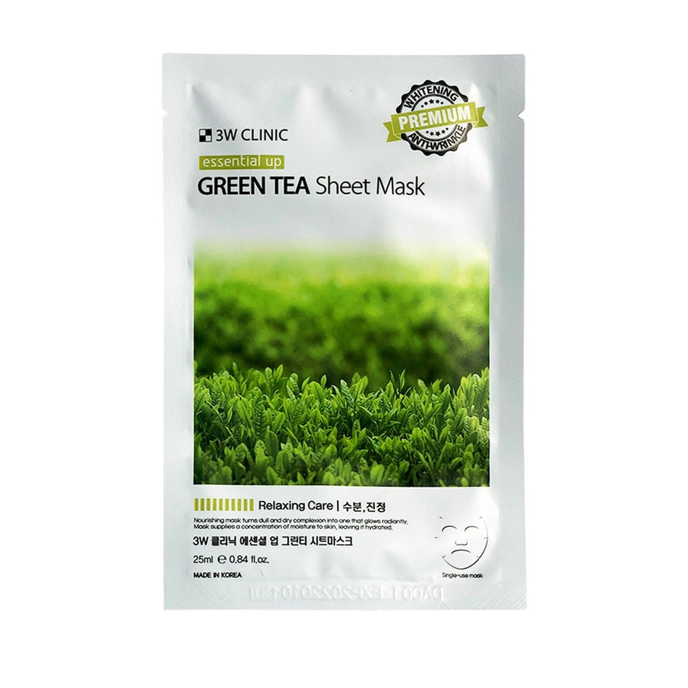 Успокаивающая тканевая маска 3W CLINIC Essential Up Green Tea Sheet Mask с экстрактом зеленого чая - ALCHEMY